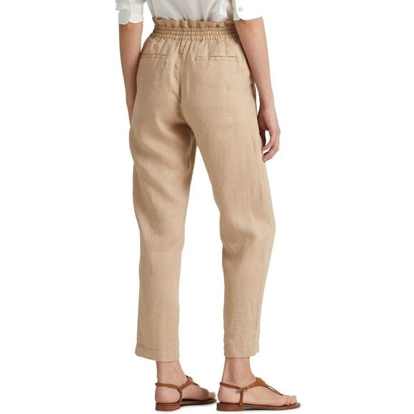 Lauren Ralph Lauren Womens Linen Ankle Pants Birch Tan Sz 14 High Rise Straight - Picture 2 of 14